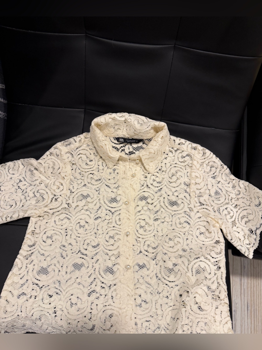 Zara Cream Lace Short-Sleeve Blouse